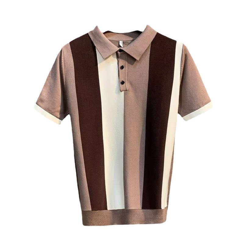 Men's Trendy Summer Striped Ice Silk Polo Sweater - Youthful Fashion Casual Top