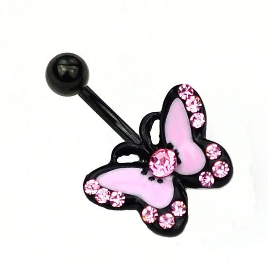 Women Rhinestone Butterfly Stainless Steel Body Piercing Belly Button Navel Ring