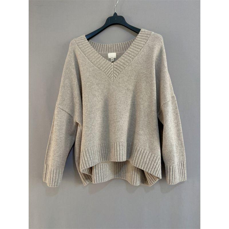 

Swedish Single H Autumn and Winter Plus Size Women s Pure Wool Sweater V-Neck Pullover Wool Sweater Beige XXL
