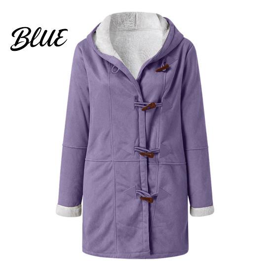 Lady Thick Coat Women Fall Winter Hooded Soft Plush Long Sleeve Mid Autumn Jacket Length Windproof Cold Resistant Buttons Loose Pockets