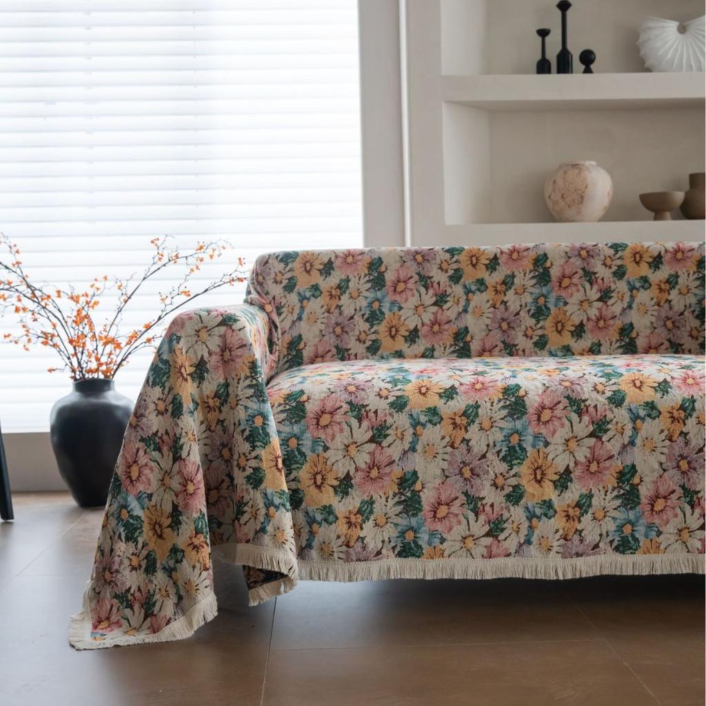 Sofa Handtuch Anti-Katzenkratzer Jacquard Verdickt Blaue Blume Fransen Dicke Sofa Decke