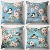 Spring Elements, Birds, Flowers, Branches Pattern Pillowcasebedroom Sofa Decorative Cushion Cover With Zipper Soft Cushion Cover