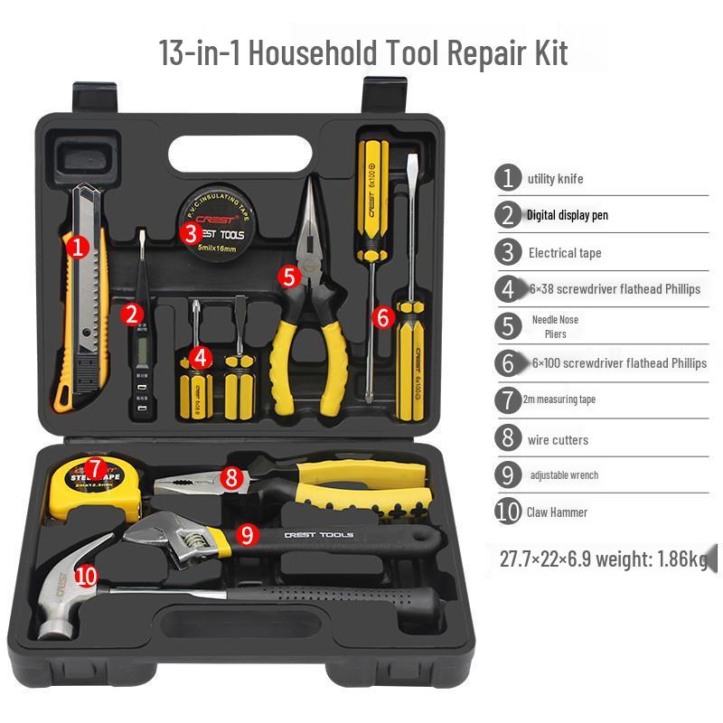 German Multifunctional Household Tool Box Set: Complete Repair Kit with Screwdriver for Small Family Use