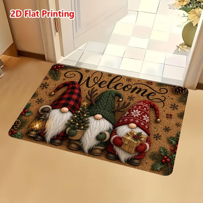1pc, 2D Flat Printing Christmas Elf Door Mat Indoor Entrance Rug, Non-Slip Machine Washable Easy Clean Polyester Carpet, Suitable for Home And Outdoor