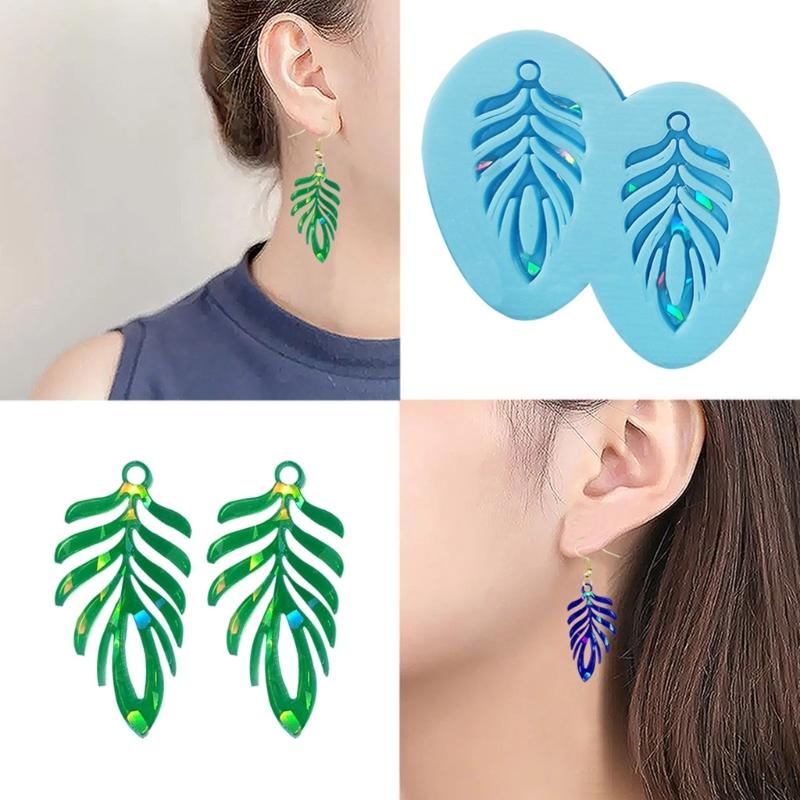 Shiny Light and Shadow Leaf Silicone Epoxy Keychain Mold DIY Earrings Pendant Jewelry for Valentine Gift Crafts