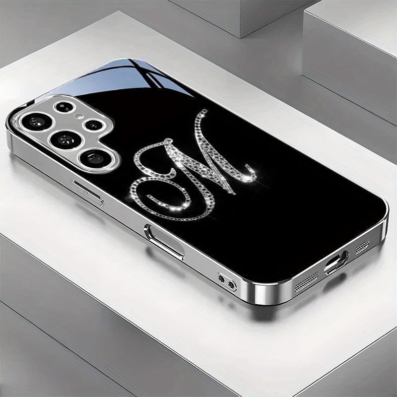 Krystaliczna litera M posrebrzane szklane etui na telefon odpowiednie do Samsung Galaxy S26 S25 S24 S22 S21 S20 FE/Ultra/Plus odporne na upadki