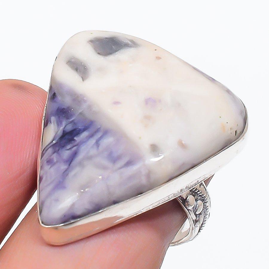 Natural Tiffany Stone Gemstone 925 Sterling Silver Jewelry Ring Size 7.5 L4H32