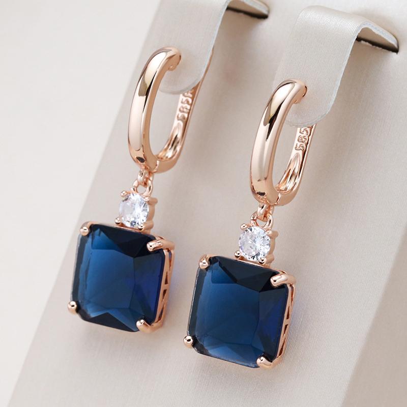 New Square Dark Blue Long Dangle Earrings For Women Rose Gold Color Natural Zircon Wedding Earrings Daily Jewelry