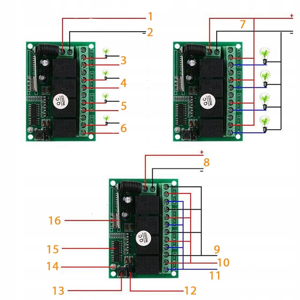 Rosfix Moduł Przekaźnika z Pilotem 433MHz – Zasięg do 100m | 4 Przekaźniki w Obudowie | Napięcie 12V DC, Częstotliwość 433MHz