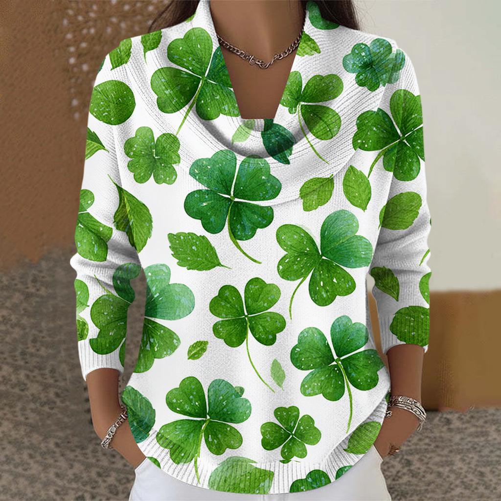 Dámský ležérní a módní svetr s dlouhým rukávem a potiskem, kulatým výstřihem