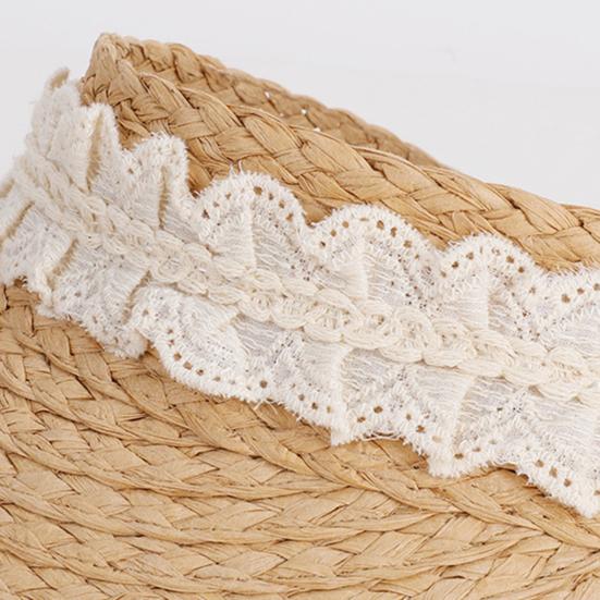 Summer Beach Hat Wide Brim Sun Protection Foldable Portable Straw Hat Tassel Lace Decoration Hollow Weave Hat