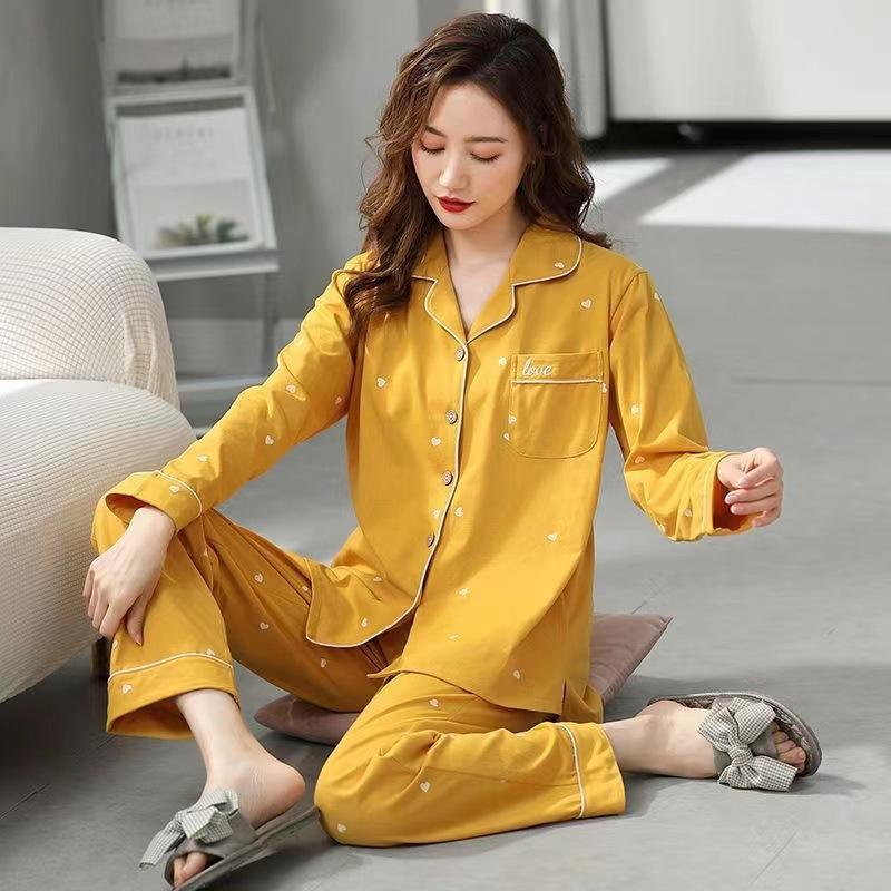Women's 100% Cotton Long-Sleeve Pajamas for Middle-Aged & Elderly - Loose Cardigan for Autumn/Winter