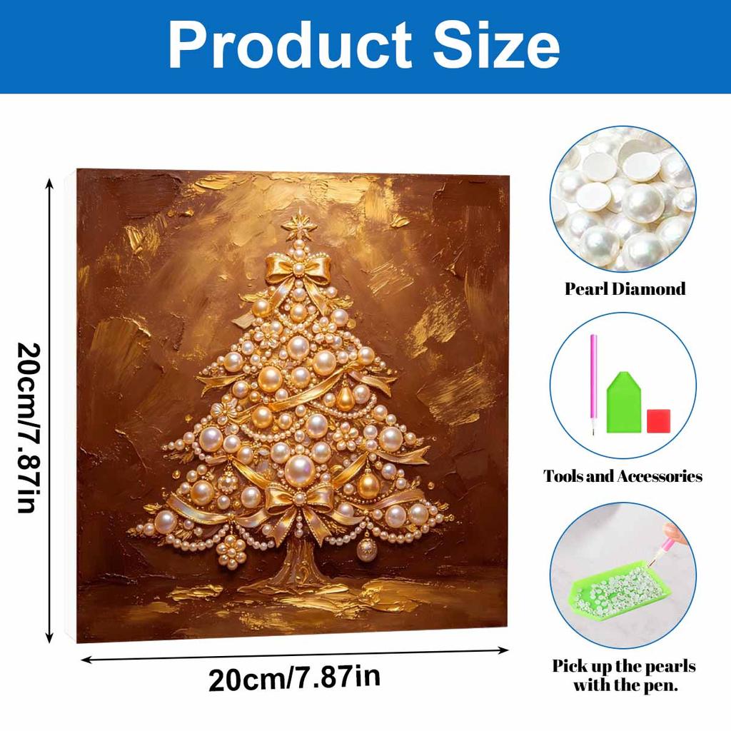 DIY Mini Framed Pearl Painting Kit Beads Christmas Tree Canvas Home Decor Painting