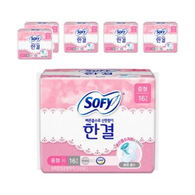 Podpaski higieniczne Sofy Hangyeol ze skrzydełkami, rozmiar średni, 16 podpasek w opakowaniu × 6 opakowań