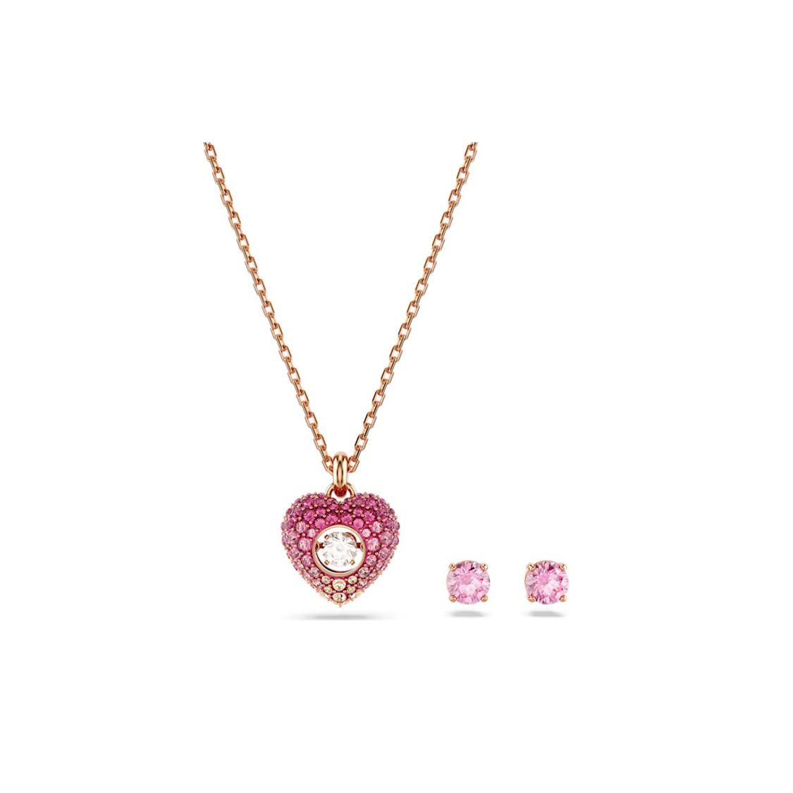 Swarovski Hyperbola Heart Pattern Geometric Set Cubic Zirconia Imitation Crystal Rose Gold Tone Necklace Women necklace 5683574 Box (Random Color)