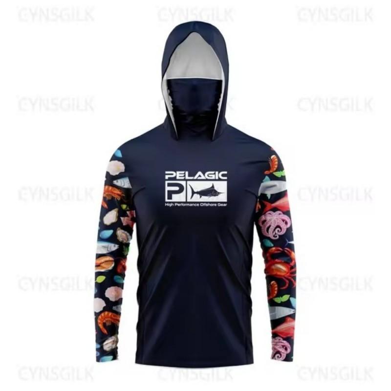Mens Quick-Dry UV Protection Hooded Long Sleeve Fishing Shirt Outdoor Sports Cycling Apparel