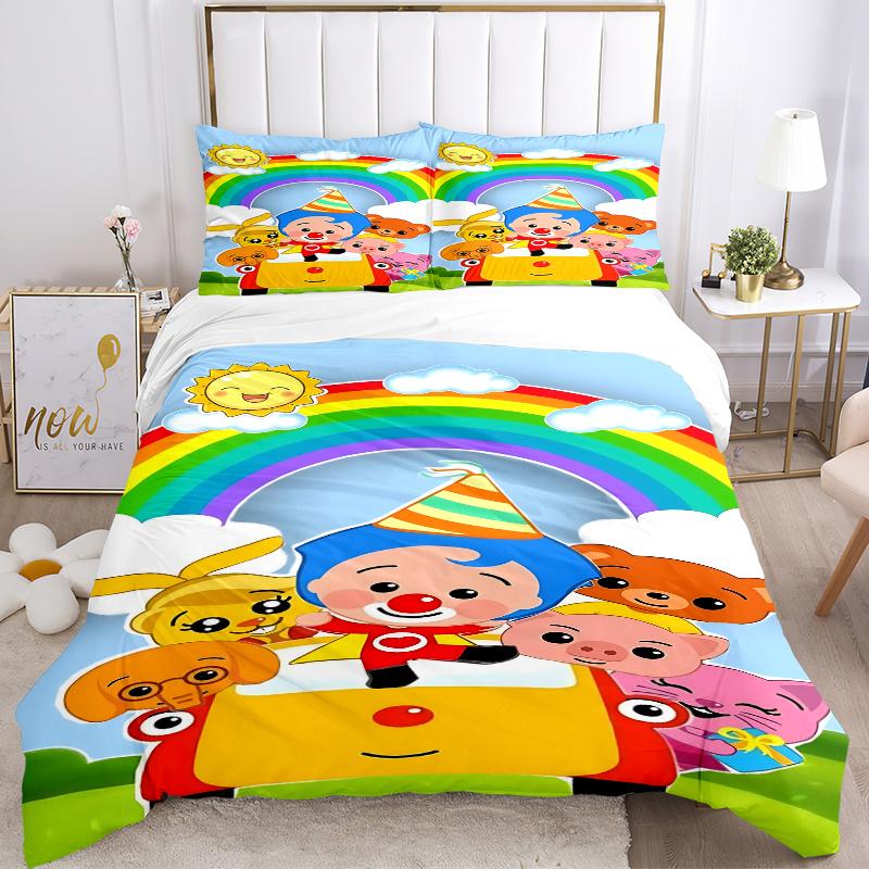 3pcs Rainbow Clown Animal Friends Kids Bedding Set-Festival Gift for Fans, Travelers, Daily Use-Suitable for Bedroom, Guest Room, Living Roo