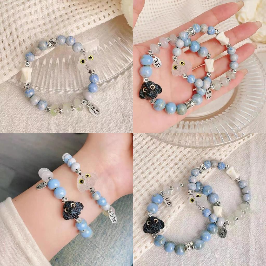 Adorable Resin Dog Couple Bracelet Handmade Ceramic Beads Fresh Summer Jewelry