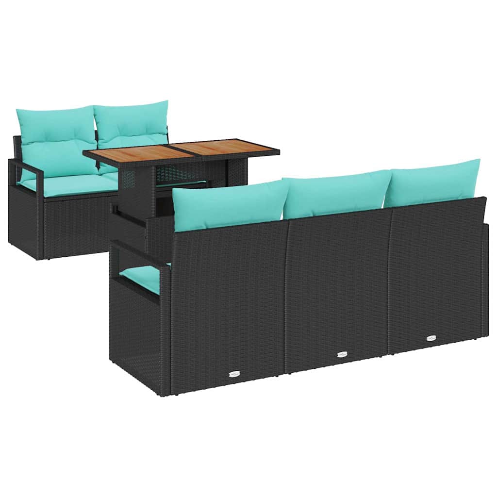 Garden Sofa Set with Cushions 6 pcs Black and Blue