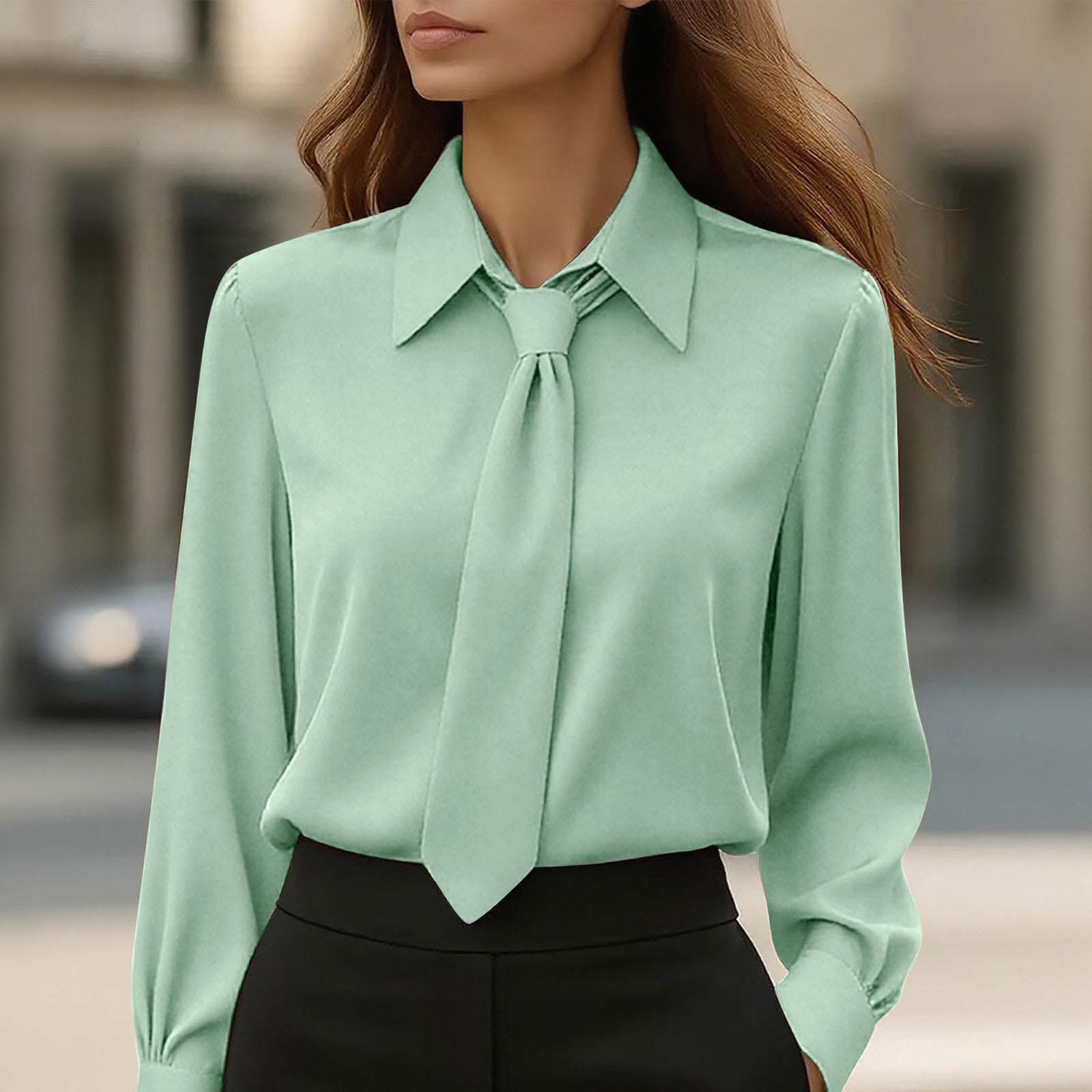 

Women s Fashion -Color Button-Down Tie-Front Long-Sleeve Shirt Loose-Fit Top XXL