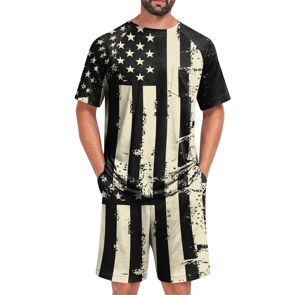 Men's Short Sleeve Pajama Set Lightweight Breathable Soft Fabric Lounge Wear Comfortable Fit Summer Homewear