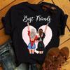 Summer Fashion Best Friends T-Shirt Short Sleeve Graphic Tees for Ladies Good Friend Bestie Sister Outfit Polyester Fabric