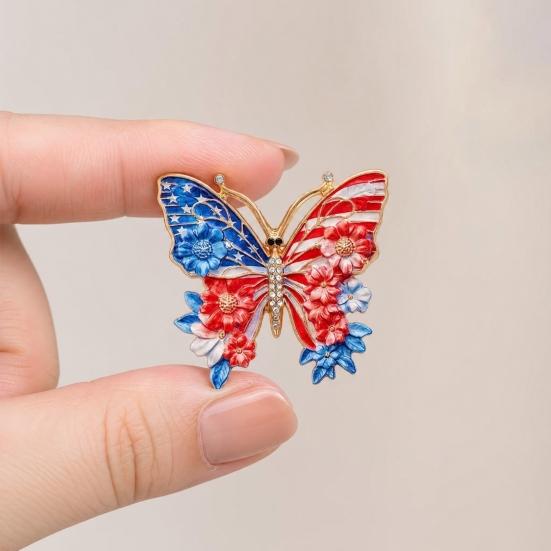 US 250th Anniversary Pin, Enamel Rhinestone American Flag Pattern Brooch, Stable Buckle Pin for Suit Bag Shawl Independence Day Anniversary Gift