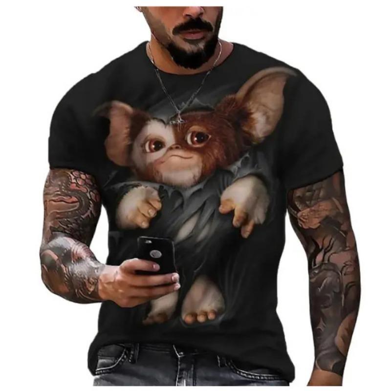 Summer Round Neck 3D Cat Print Top Fashionable Casual Short Sleeved Men's T-shirts