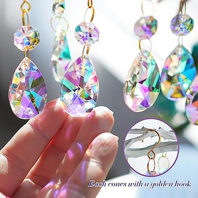 Ab Color Octagonal Beads Wind Chimes Maple Net Leaf Pendant Crystal Charm Diy Sun Catcher Wind Chimes Wedding Garden Decoration