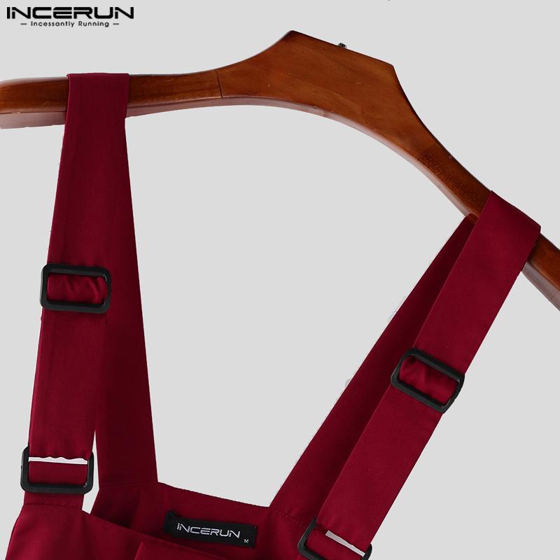 INCERUN Salopetă de bărbați, culoare uni, salopetă lungă harem, salopetă