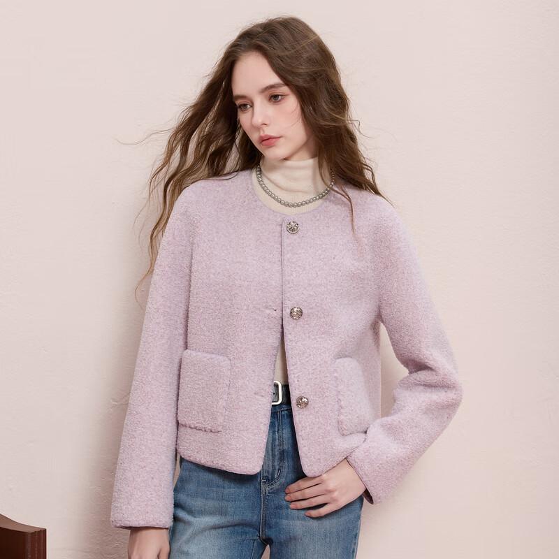 Sancai 2025 Winter Faux Fur Round Neck Short Coat