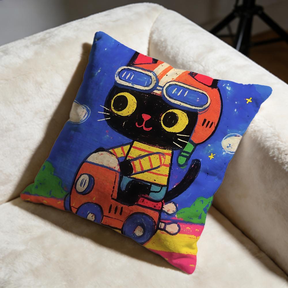 Driving Cat Cushion Cover Soft Decorative Pillow Case Suitable for Bedroom Sofa Car Travel Use