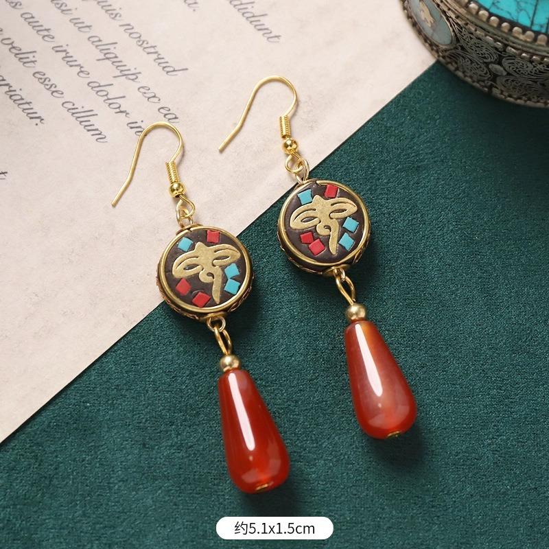 

Original design Nepalese earrings retro Tibetan woven long fringed exotic style niche earrings women