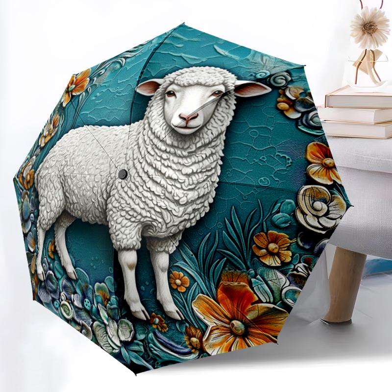 0106 Embossed Floral Animals  pattern, automatic folding umbrella, portable and foldable design, 8 ribs, a Christmas or birthday gift.