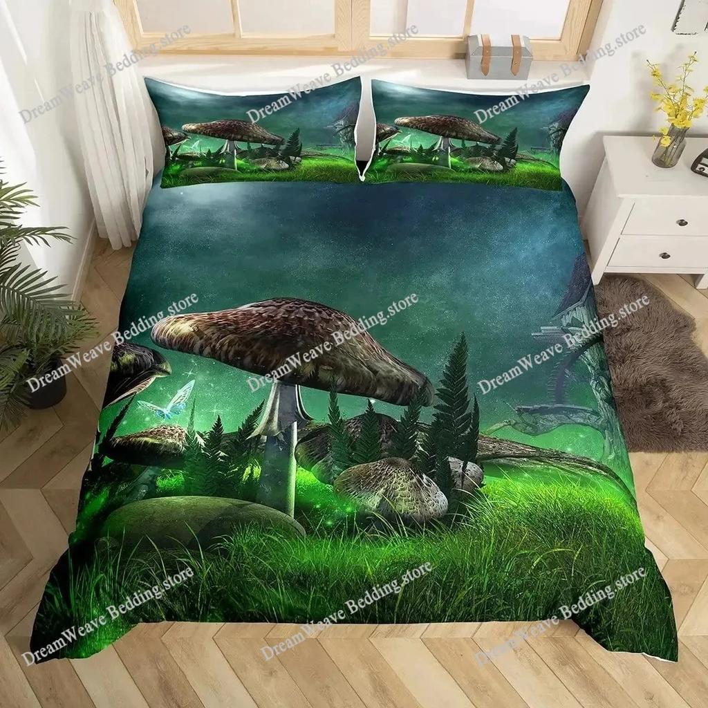 Cute Mushroom Bedding Set Single Twin Full Queen King Size Bed Set Aldult Kid Bedroom Duvetcover Sets Bed Sheet Set