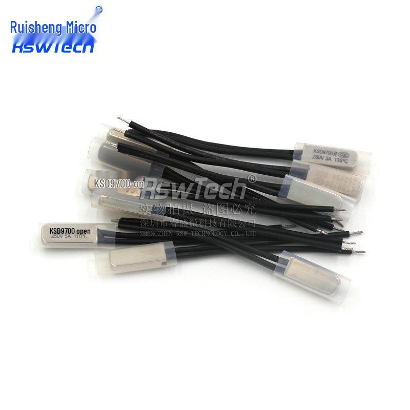 KSD9700 Thermal Protector Switch: 5A, Metal, Normally Open/Closed, 15°C to 155°C.