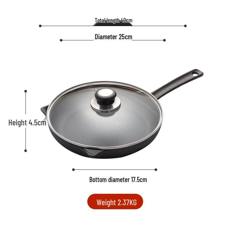 ZISIZ 25cm Cast Iron Cat Ear Frying Pan with Glass Lid