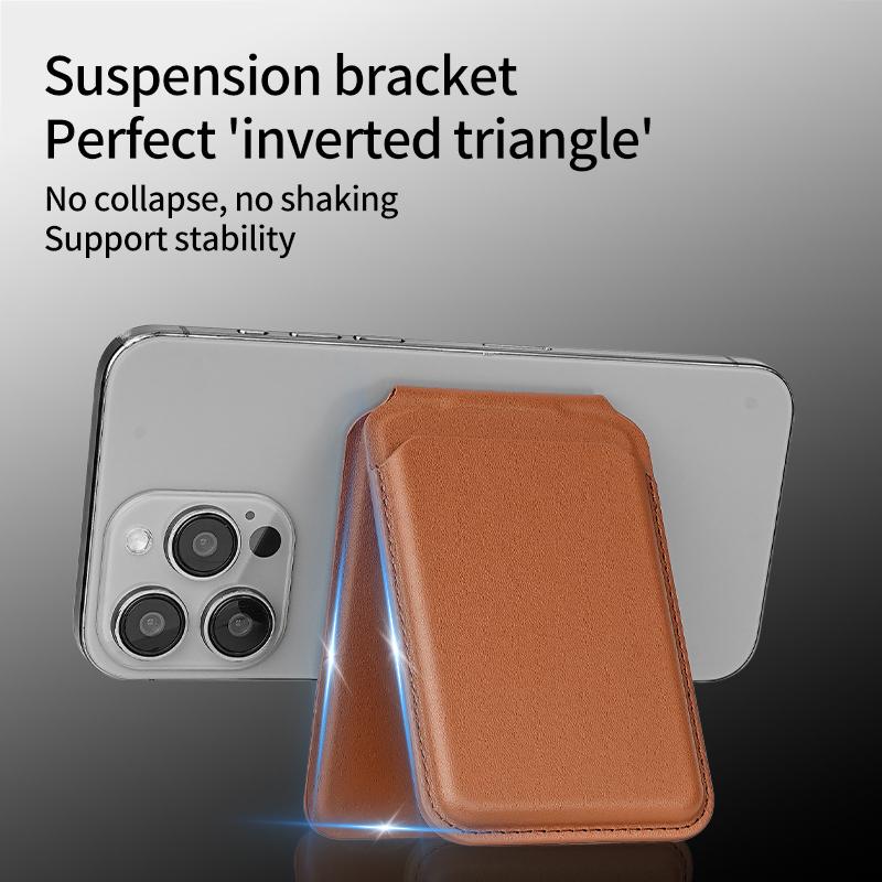 Bi-Fold Phone Card Bag PU Leather Magnetic Card Holder with Foldable Kickstand Function
