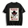 Vintage Western Wanted Skull Print Tee Cool American Street Style Top Pure Cotton T-shirt