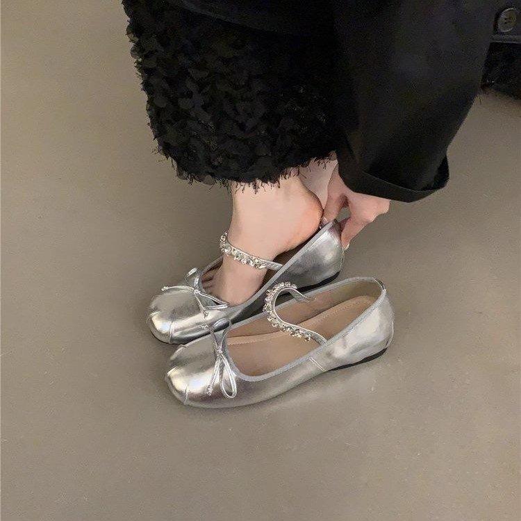 French Evening Breeze New Chinese Single Shoes Women's Shoes Inner Height Increase Spring and Summer Evening Shoes Rhinestone Mary Jane Shoes High He