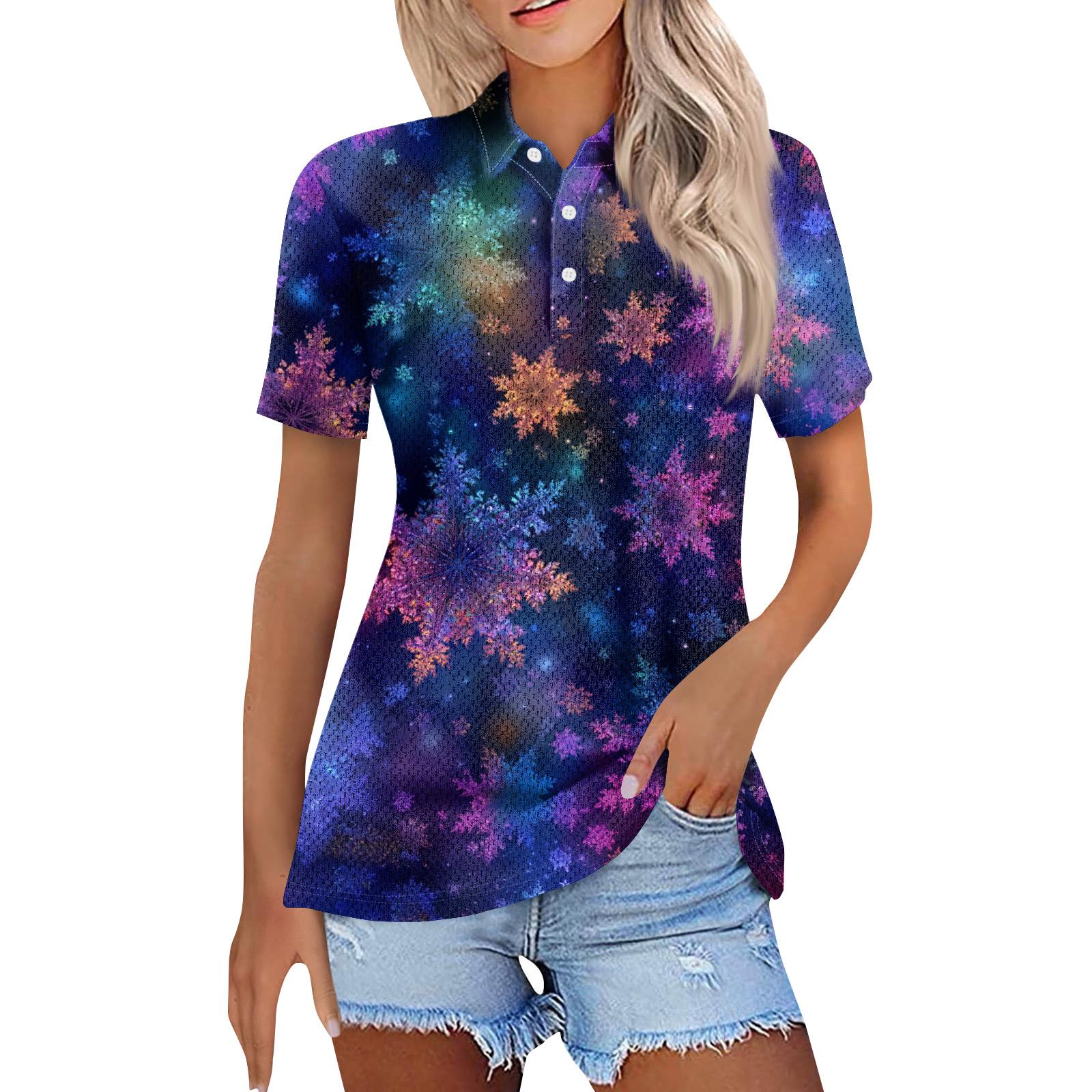 

Женская модная повседневная рубашка с отворотом и коротким рукавом с принтом, женские топы на пуговицах M