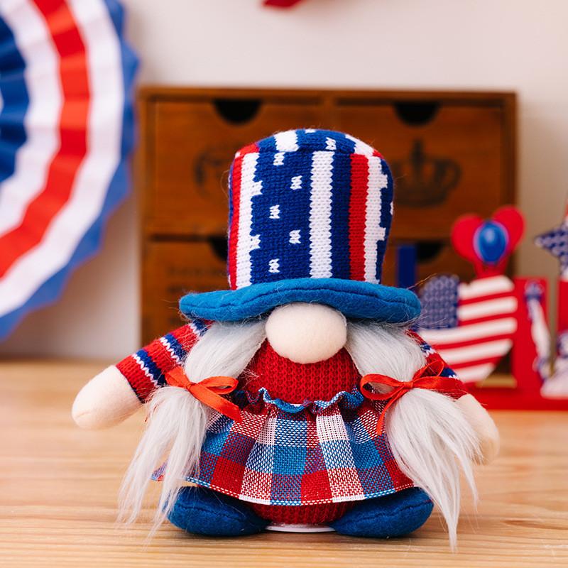 Independence Day Adorable Gnome Figurine With Lighted Knit Hat For Celebrations Festive