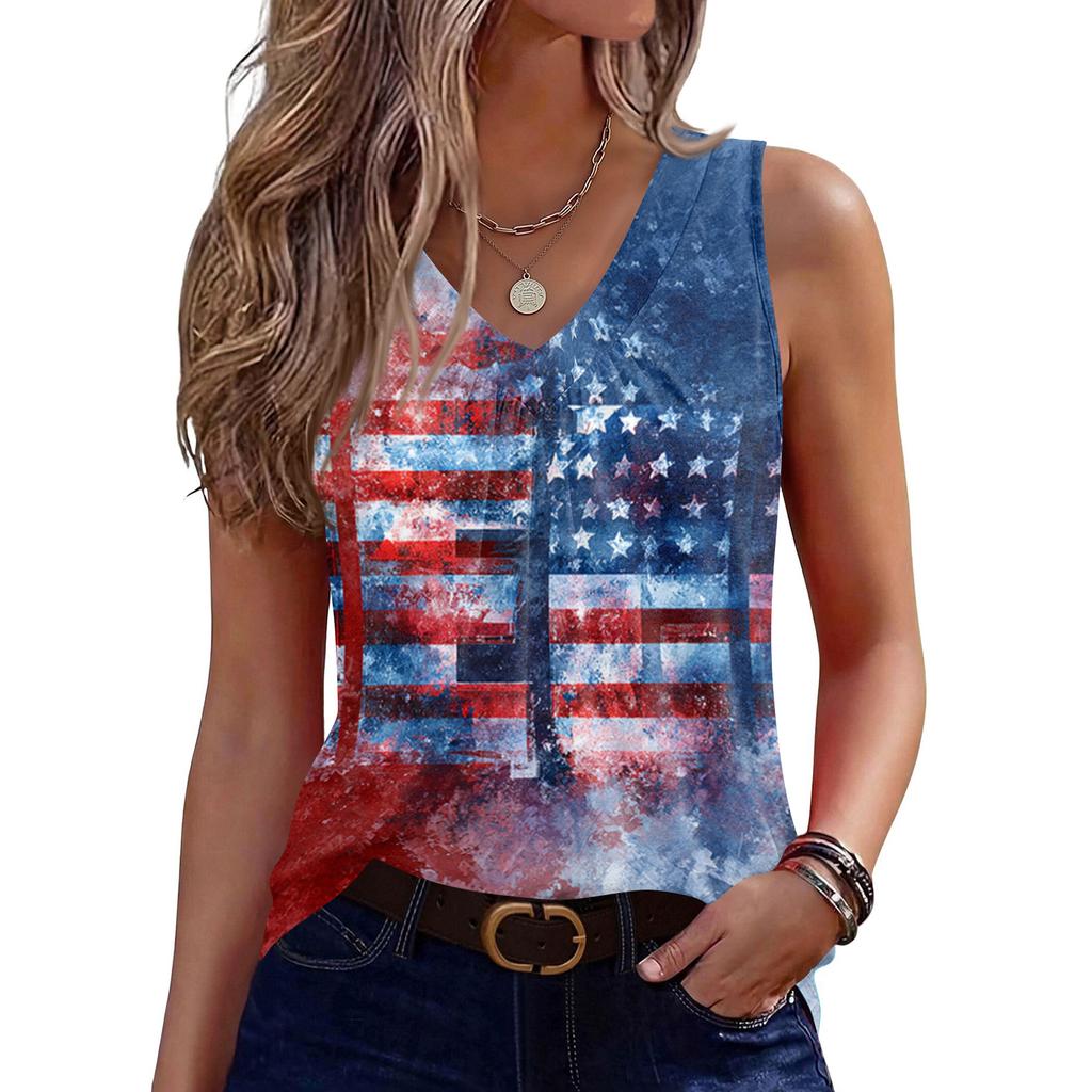 Womens Spring Tops Sleeveless V Neck Summer Shirts for Women Casual Print Tank Top Womens Summer Shirts Comfortable Fit Dressy Tops for Women