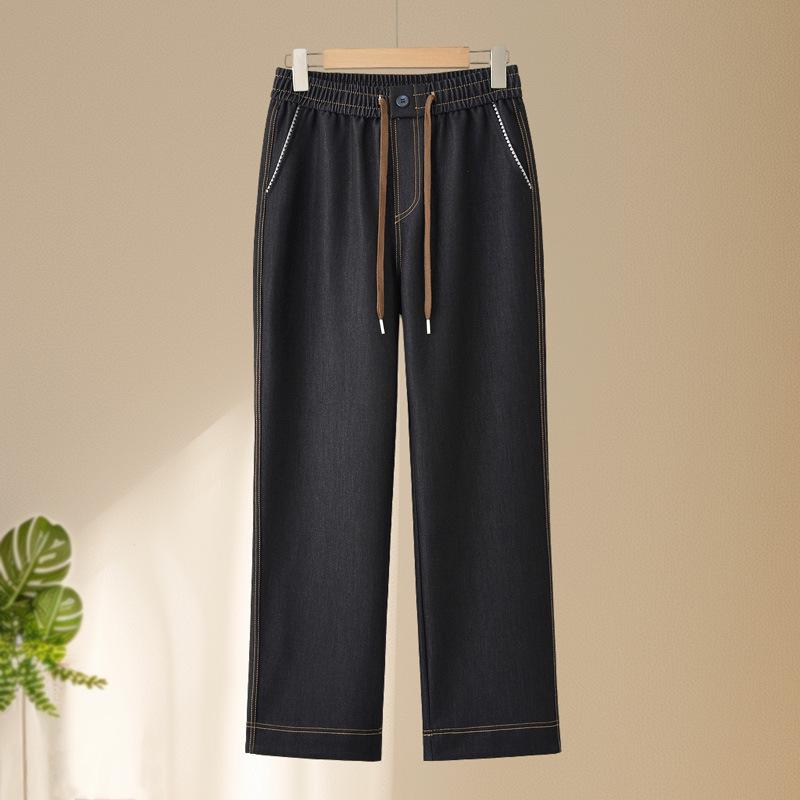 

Women s High-Waisted Straight Leg Imitation Denim Pants - Spring/Autumn 2025 Collection L (90-105 lbs) джинсовий/чорний