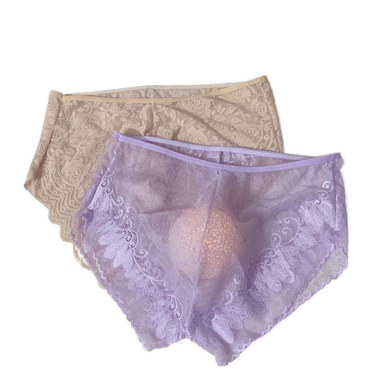 Underwear Men Sexy Lace Transparent Jockstrap See Through Lingerie Pouch Boxers Seamless Underpants Sissy Feminization Briefs