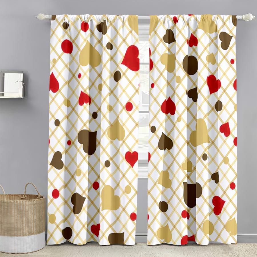 

Set Of 2 White Yellow Heart Shaped Curtains Retro Style Bedroom Living Room Decorative Drawbar Pockets Curtain Polyester Perfect For Great W100*H70(CM)-Hooks&2PCS