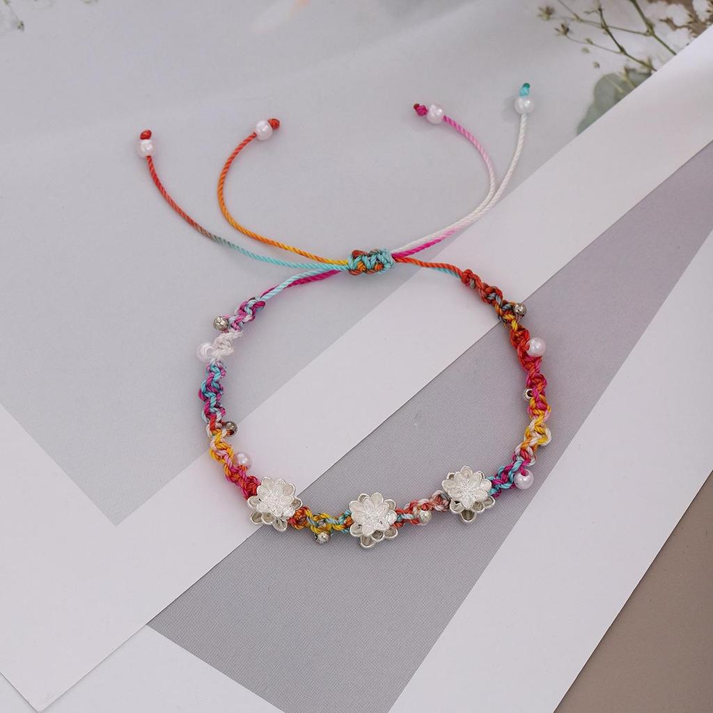 Colorful Lotus Pearl-Embellished Ethnic Bracelet