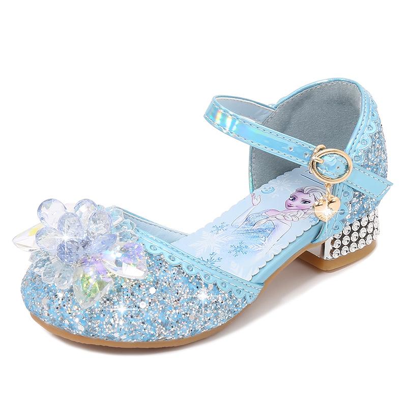 

Girls Sandals Fashion New Spring Autumn Summer High Heel Elsa Closed-Toe Girls Little Princess Elsa Crystal Children s Shoes 23