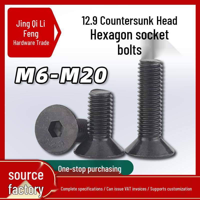 12.9 Grade Alloy Steel Blackened Hex Socket Cap Screw, ISO10642 Countersunk Head