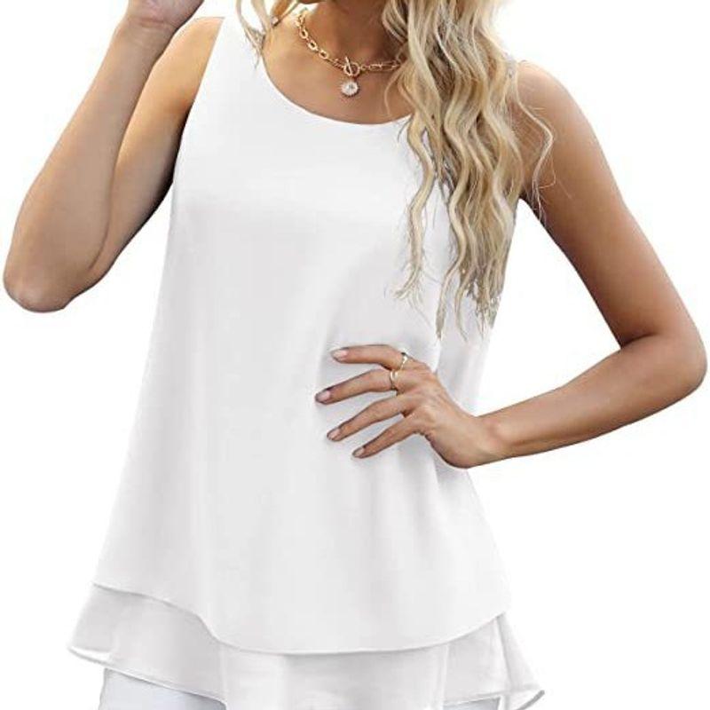 

2023 Amazon Cross-Border New Arrival Women s Chiffon Shirt Sleeveless Vest Double Layer Casual Shirt Waist Tops Burgundy M